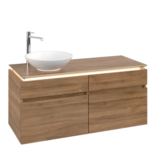 Bild von VILLEROY BOCH Legato Waschbeckenunterschrank, mit Beleuchtung, 4 Auszüge, 1200 x 550 x 500 mm, Kansas Oak / Kansas Oak #B580L0RH