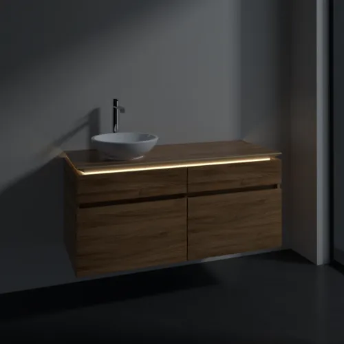Bild von VILLEROY BOCH Legato Waschbeckenunterschrank, mit Beleuchtung, 4 Auszüge, 1200 x 550 x 500 mm, Kansas Oak / Kansas Oak #B580L0RH