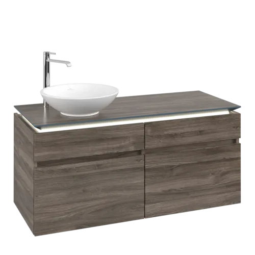 Bild von VILLEROY BOCH Legato Waschbeckenunterschrank, mit Beleuchtung, 4 Auszüge, 1200 x 550 x 500 mm, Stone Oak / Stone Oak #B580L0RK