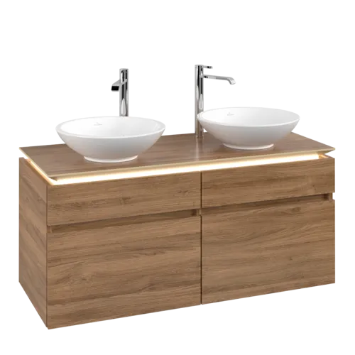 Bild von VILLEROY BOCH Legato Waschbeckenunterschrank, mit Beleuchtung, 4 Auszüge, 1200 x 550 x 500 mm, Kansas Oak / Kansas Oak #B584L0RH
