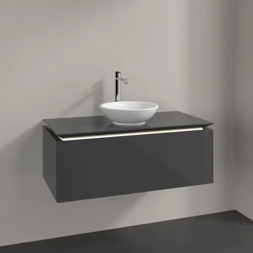 Bild von VILLEROY BOCH Legato Waschbeckenunterschrank, mit Beleuchtung, 1 Auszug, 1000 x 380 x 500 mm, Glossy Grey / Glossy Grey #B571L0FP