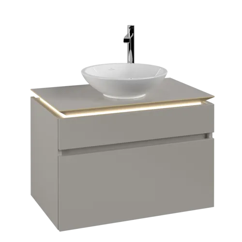 Bild von VILLEROY BOCH Legato Waschbeckenunterschrank, mit Beleuchtung, 2 Auszüge, 800 x 550 x 500 mm, Soft Grey / Soft Grey #B570L0VK
