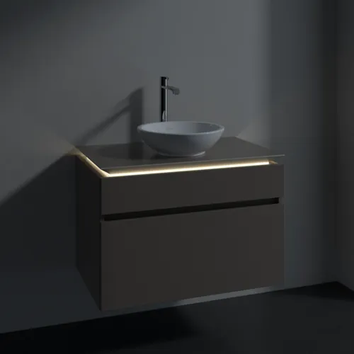 Bild von VILLEROY BOCH Legato Waschbeckenunterschrank, mit Beleuchtung, 2 Auszüge, 800 x 550 x 500 mm, Truffle Grey / Truffle Grey #B570L0VG