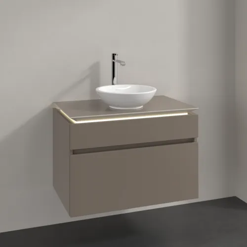 Bild von VILLEROY BOCH Legato Waschbeckenunterschrank, mit Beleuchtung, 2 Auszüge, 800 x 550 x 500 mm, Truffle Grey / Truffle Grey #B570L0VG