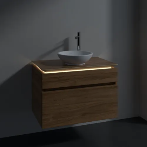 Bild von VILLEROY BOCH Legato Waschbeckenunterschrank, mit Beleuchtung, 2 Auszüge, 800 x 550 x 500 mm, Kansas Oak / Kansas Oak #B570L0RH