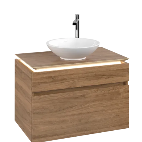 Bild von VILLEROY BOCH Legato Waschbeckenunterschrank, mit Beleuchtung, 2 Auszüge, 800 x 550 x 500 mm, Kansas Oak / Kansas Oak #B570L0RH