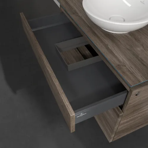 Bild von VILLEROY BOCH Legato Waschbeckenunterschrank, mit Beleuchtung, 2 Auszüge, 800 x 550 x 500 mm, Stone Oak / Stone Oak #B570L0RK