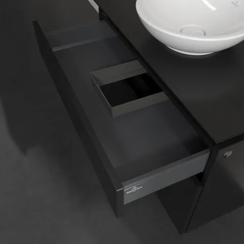 Bild von VILLEROY BOCH Legato Waschbeckenunterschrank, mit Beleuchtung, 2 Auszüge, 800 x 550 x 500 mm, Black Matt Lacquer / Black Matt Lacquer #B570L0PD