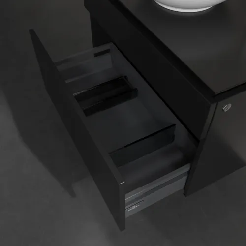 Bild von VILLEROY BOCH Legato Waschbeckenunterschrank, mit Beleuchtung, 2 Auszüge, 800 x 550 x 500 mm, Black Matt Lacquer / Black Matt Lacquer #B570L0PD