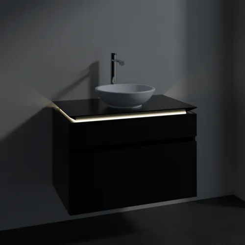 Bild von VILLEROY BOCH Legato Waschbeckenunterschrank, mit Beleuchtung, 2 Auszüge, 800 x 550 x 500 mm, Black Matt Lacquer / Black Matt Lacquer #B570L0PD