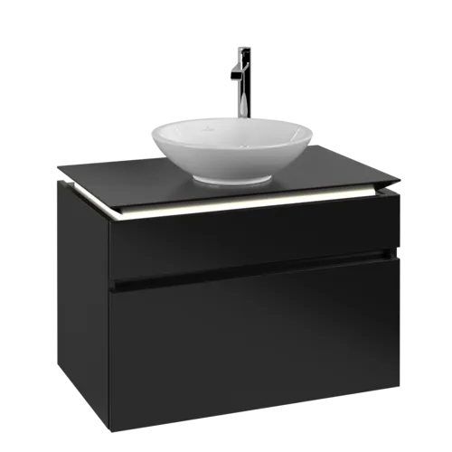 Bild von VILLEROY BOCH Legato Waschbeckenunterschrank, mit Beleuchtung, 2 Auszüge, 800 x 550 x 500 mm, Black Matt Lacquer / Black Matt Lacquer #B570L0PD