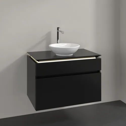 Bild von VILLEROY BOCH Legato Waschbeckenunterschrank, mit Beleuchtung, 2 Auszüge, 800 x 550 x 500 mm, Black Matt Lacquer / Black Matt Lacquer #B570L0PD
