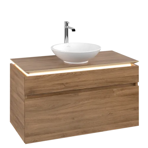 Bild von VILLEROY BOCH Legato Waschbeckenunterschrank, mit Beleuchtung, 2 Auszüge, 1000 x 550 x 500 mm, Kansas Oak / Kansas Oak #B572L0RH