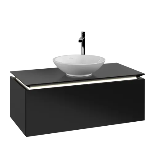 Bild von VILLEROY BOCH Legato Waschbeckenunterschrank, mit Beleuchtung, 1 Auszug, 1000 x 380 x 500 mm, Black Matt Lacquer / Black Matt Lacquer #B571L0PD