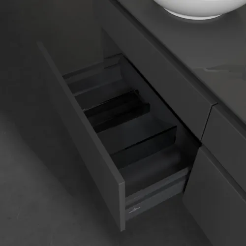 Bild von VILLEROY BOCH Legato Waschbeckenunterschrank, mit Beleuchtung, 4 Auszüge, 1400 x 550 x 500 mm, Glossy Grey / Glossy Grey #B592L0FP