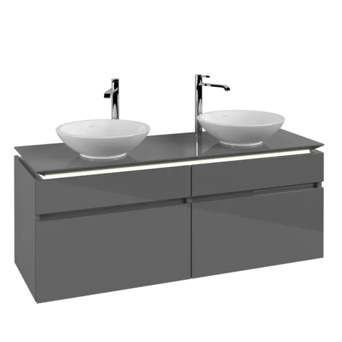 Bild von VILLEROY BOCH Legato Waschbeckenunterschrank, mit Beleuchtung, 4 Auszüge, 1400 x 550 x 500 mm, Glossy Grey / Glossy Grey #B592L0FP