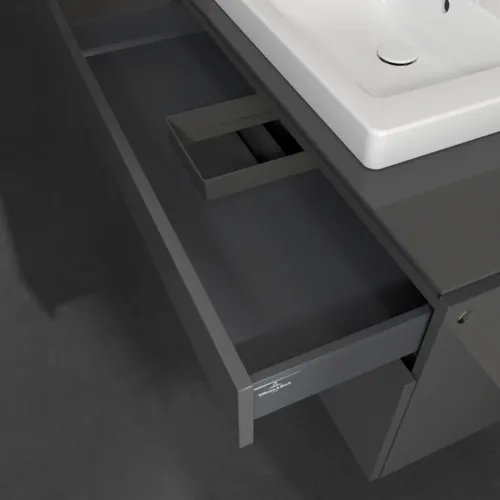 Bild von VILLEROY BOCH Legato Waschbeckenunterschrank, mit Beleuchtung, 2 Auszüge, 1000 x 550 x 500 mm, Glossy Grey / Glossy Grey #B681L0FP