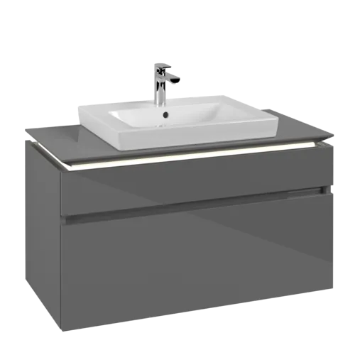 Bild von VILLEROY BOCH Legato Waschbeckenunterschrank, mit Beleuchtung, 2 Auszüge, 1000 x 550 x 500 mm, Glossy Grey / Glossy Grey #B681L0FP