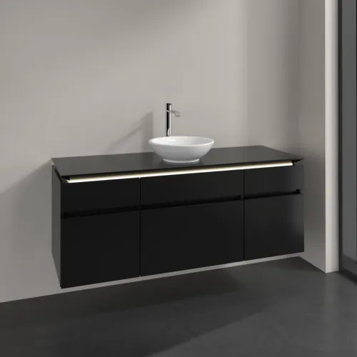Bild von VILLEROY BOCH Legato Waschbeckenunterschrank, mit Beleuchtung, 5 Auszüge, 1400 x 550 x 500 mm, Black Matt Lacquer / Black Matt Lacquer #B586L0PD