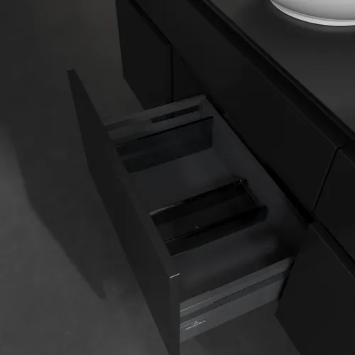 Bild von VILLEROY BOCH Legato Waschbeckenunterschrank, mit Beleuchtung, 5 Auszüge, 1400 x 550 x 500 mm, Black Matt Lacquer / Black Matt Lacquer #B586L0PD