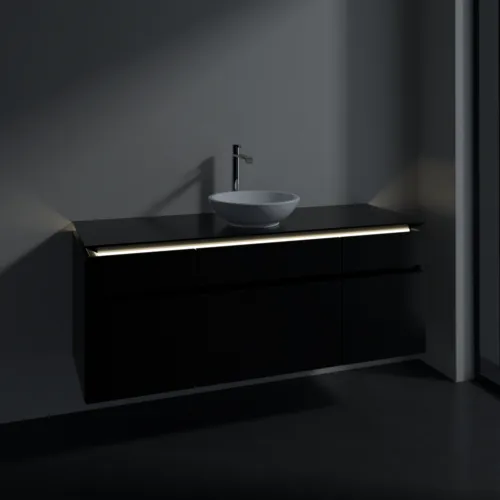 Bild von VILLEROY BOCH Legato Waschbeckenunterschrank, mit Beleuchtung, 5 Auszüge, 1400 x 550 x 500 mm, Black Matt Lacquer / Black Matt Lacquer #B586L0PD
