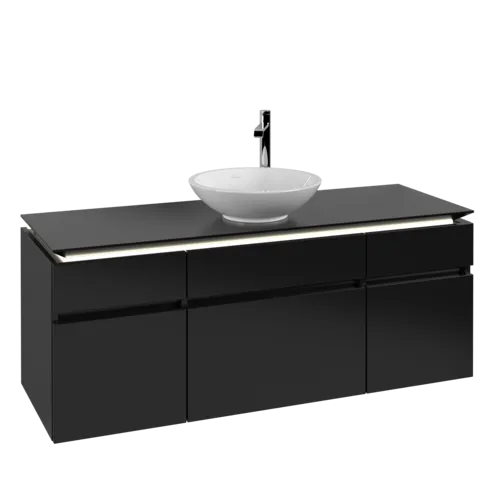 Bild von VILLEROY BOCH Legato Waschbeckenunterschrank, mit Beleuchtung, 5 Auszüge, 1400 x 550 x 500 mm, Black Matt Lacquer / Black Matt Lacquer #B586L0PD