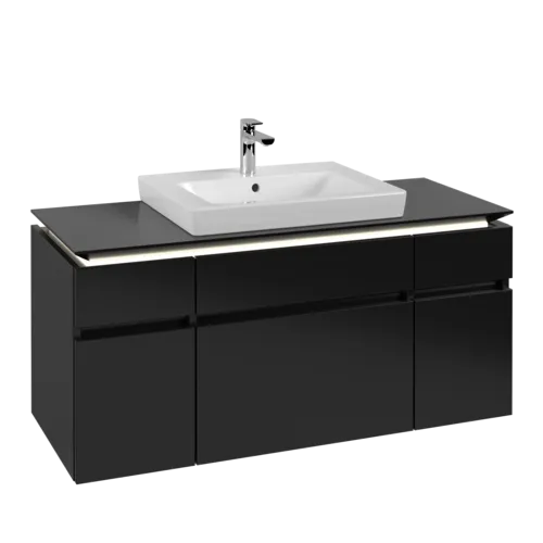 Bild von VILLEROY BOCH Legato Waschbeckenunterschrank, mit Beleuchtung, 5 Auszüge, 1200 x 550 x 500 mm, Black Matt Lacquer / Black Matt Lacquer #B683L0PD