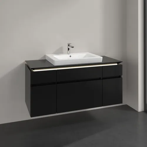 Bild von VILLEROY BOCH Legato Waschbeckenunterschrank, mit Beleuchtung, 5 Auszüge, 1200 x 550 x 500 mm, Black Matt Lacquer / Black Matt Lacquer #B683L0PD