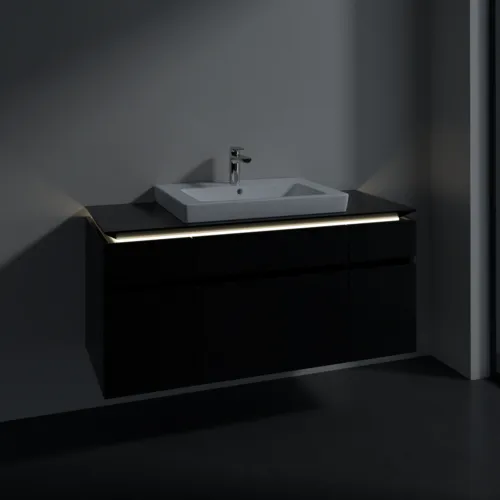 Bild von VILLEROY BOCH Legato Waschbeckenunterschrank, mit Beleuchtung, 5 Auszüge, 1200 x 550 x 500 mm, Black Matt Lacquer / Black Matt Lacquer #B683L0PD