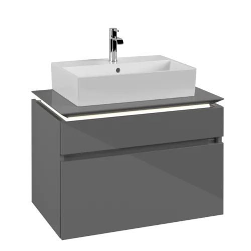 Bild von VILLEROY BOCH Legato Waschbeckenunterschrank, mit Beleuchtung, 2 Auszüge, 800 x 550 x 500 mm, Glossy Grey / Glossy Grey #B602L0FP
