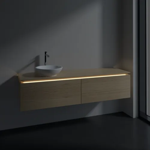 Bild von VILLEROY BOCH Legato Waschbeckenunterschrank, mit Beleuchtung, 2 Auszüge, 1600 x 380 x 500 mm, Nordic Oak / Nordic Oak #B595L0VJ