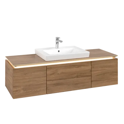 Bild von VILLEROY BOCH Legato Waschbeckenunterschrank, mit Beleuchtung, 3 Auszüge, 1400 x 380 x 500 mm, Kansas Oak / Kansas Oak #B684L0RH