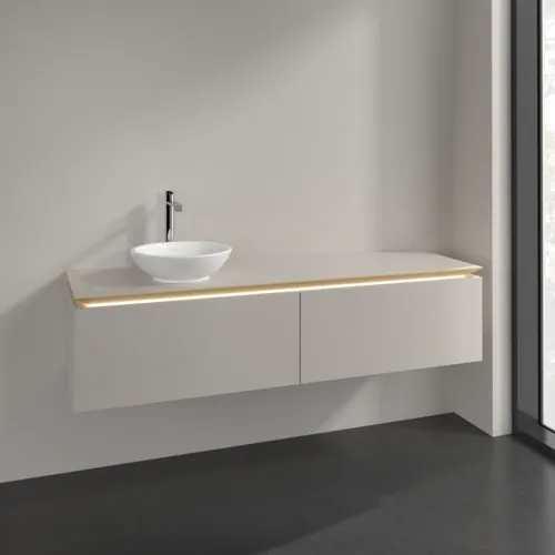 Bild von VILLEROY BOCH Legato Waschbeckenunterschrank, mit Beleuchtung, 2 Auszüge, 1600 x 380 x 500 mm, Soft Grey / Soft Grey #B595L0VK
