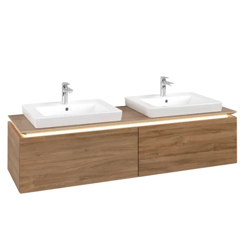 Bild von VILLEROY BOCH Legato Waschbeckenunterschrank, mit Beleuchtung, 2 Auszüge, 1600 x 380 x 500 mm, Kansas Oak / Kansas Oak #B692L0RH