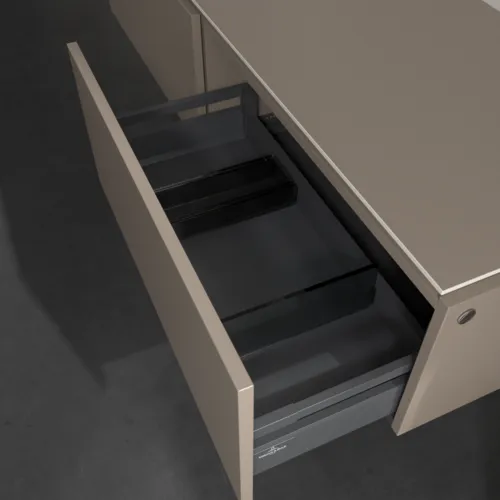 Bild von VILLEROY BOCH Legato Waschbeckenunterschrank, mit Beleuchtung, 2 Auszüge, 1600 x 380 x 500 mm, Truffle Grey / Truffle Grey #B595L0VG