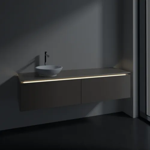Bild von VILLEROY BOCH Legato Waschbeckenunterschrank, mit Beleuchtung, 2 Auszüge, 1600 x 380 x 500 mm, Truffle Grey / Truffle Grey #B595L0VG