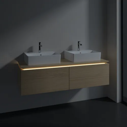 Bild von VILLEROY BOCH Legato Waschbeckenunterschrank, mit Beleuchtung, 2 Auszüge, 1400 x 380 x 500 mm, Nordic Oak / Nordic Oak #B668L0VJ