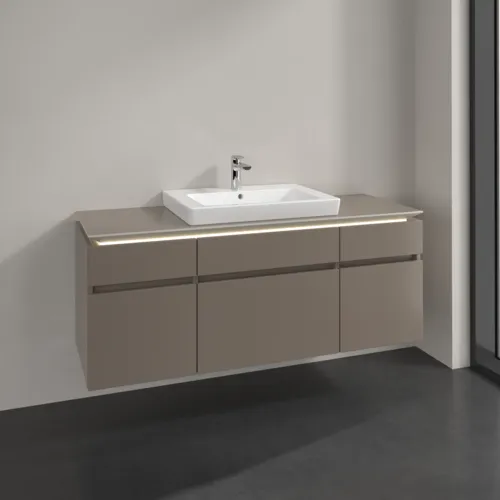 Bild von VILLEROY BOCH Legato Waschbeckenunterschrank, mit Beleuchtung, 5 Auszüge, 1400 x 550 x 500 mm, Truffle Grey / Truffle Grey #B685L0VG