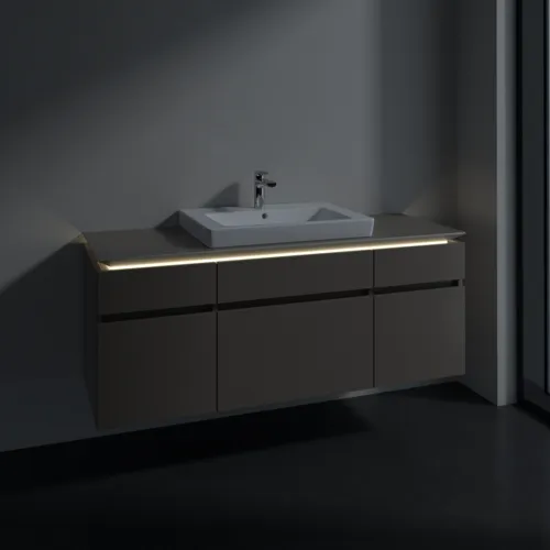 Bild von VILLEROY BOCH Legato Waschbeckenunterschrank, mit Beleuchtung, 5 Auszüge, 1400 x 550 x 500 mm, Truffle Grey / Truffle Grey #B685L0VG