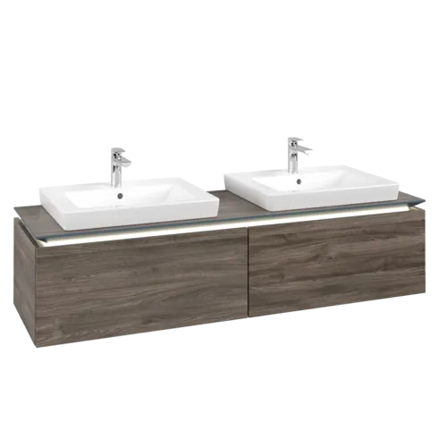 Bild von VILLEROY BOCH Legato Waschbeckenunterschrank, mit Beleuchtung, 2 Auszüge, 1600 x 380 x 500 mm, Stone Oak / Stone Oak #B692L0RK