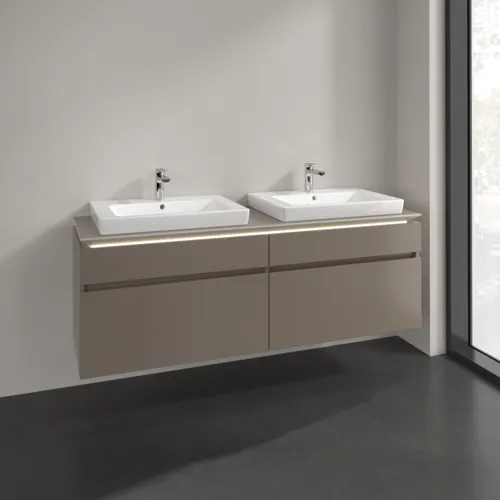 Bild von VILLEROY BOCH Legato Waschbeckenunterschrank, mit Beleuchtung, 4 Auszüge, 1600 x 550 x 500 mm, Truffle Grey / Truffle Grey #B693L0VG
