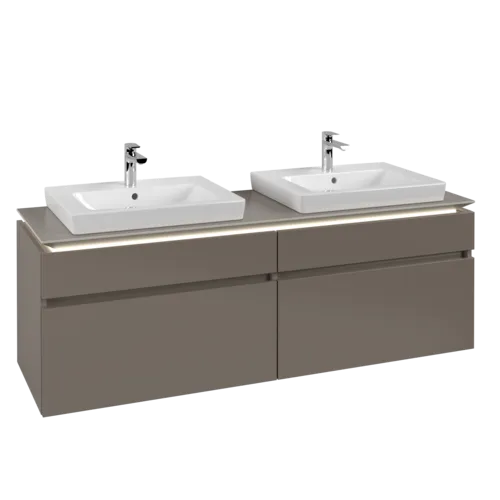 Bild von VILLEROY BOCH Legato Waschbeckenunterschrank, mit Beleuchtung, 4 Auszüge, 1600 x 550 x 500 mm, Truffle Grey / Truffle Grey #B693L0VG