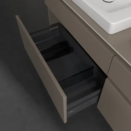 Bild von VILLEROY BOCH Legato Waschbeckenunterschrank, mit Beleuchtung, 4 Auszüge, 1600 x 550 x 500 mm, Truffle Grey / Truffle Grey #B693L0VG