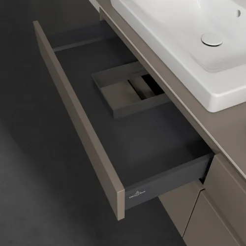 Bild von VILLEROY BOCH Legato Waschbeckenunterschrank, mit Beleuchtung, 4 Auszüge, 1600 x 550 x 500 mm, Truffle Grey / Truffle Grey #B693L0VG