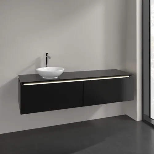 Bild von VILLEROY BOCH Legato Waschbeckenunterschrank, mit Beleuchtung, 2 Auszüge, 1600 x 380 x 500 mm, Black Matt Lacquer / Black Matt Lacquer #B595L0PD
