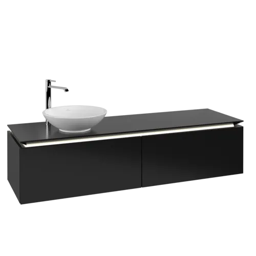 Bild von VILLEROY BOCH Legato Waschbeckenunterschrank, mit Beleuchtung, 2 Auszüge, 1600 x 380 x 500 mm, Black Matt Lacquer / Black Matt Lacquer #B595L0PD