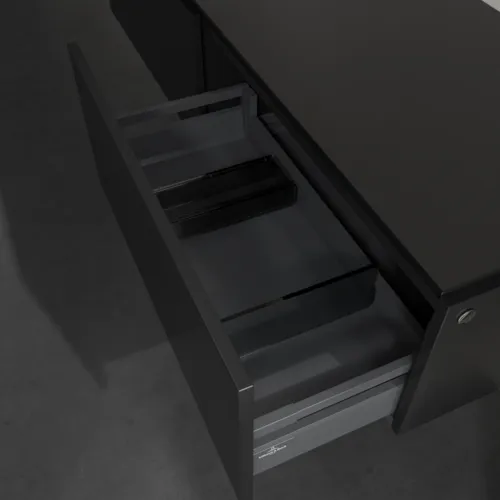 Bild von VILLEROY BOCH Legato Waschbeckenunterschrank, mit Beleuchtung, 2 Auszüge, 1600 x 380 x 500 mm, Black Matt Lacquer / Black Matt Lacquer #B595L0PD