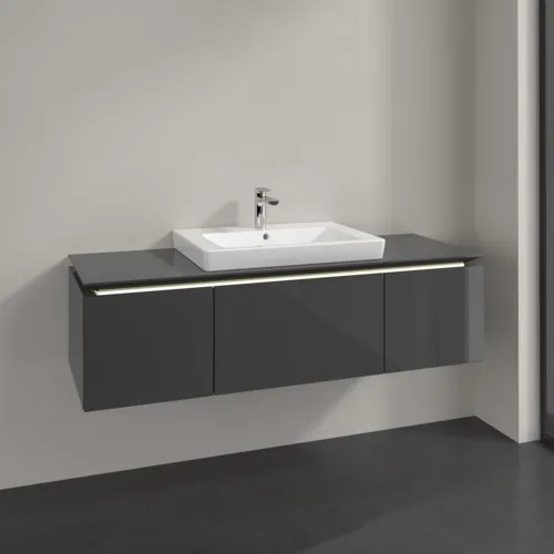 Bild von VILLEROY BOCH Legato Waschbeckenunterschrank, mit Beleuchtung, 3 Auszüge, 1200 x 380 x 500 mm, Glossy Grey / Glossy Grey #B682L0FP
