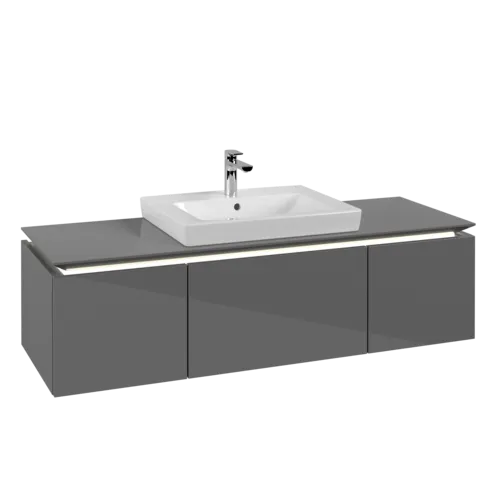Bild von VILLEROY BOCH Legato Waschbeckenunterschrank, mit Beleuchtung, 3 Auszüge, 1200 x 380 x 500 mm, Glossy Grey / Glossy Grey #B682L0FP