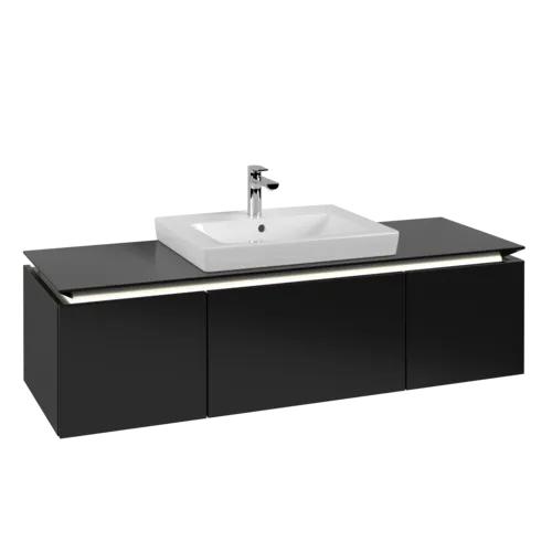 Bild von VILLEROY BOCH Legato Waschbeckenunterschrank, mit Beleuchtung, 3 Auszüge, 1400 x 380 x 500 mm, Black Matt Lacquer / Black Matt Lacquer #B684L0PD